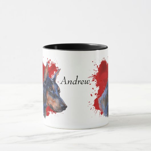 Black Doberman Pinscher Abstrakter Hintergrund Tasse (Zentrum)