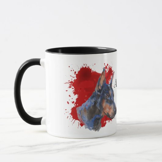Black Doberman Pinscher Abstrakter Hintergrund Tasse (Links)