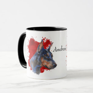 Black Doberman Pinscher Abstrakter Hintergrund Tasse