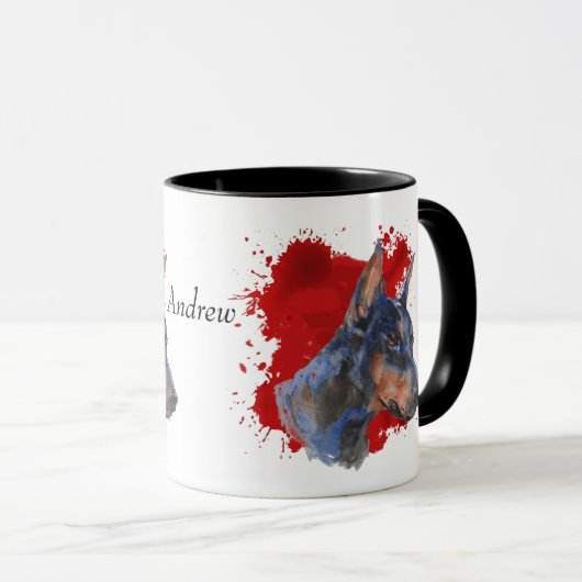 Black Doberman Pinscher Abstrakter Hintergrund Tasse (VorderseiteRechts)
