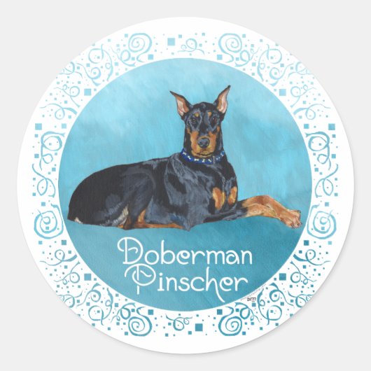 Black Doberman Pinscher Runder Aufkleber (Vorderseite)