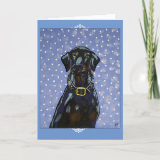 Black Doberman Snow Natural Ears Grußkarte Karte