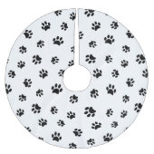 Black Dog Cat Paw Prints Muster Weiße Weihnachten Polyester Weihnachtsbaumdecke (Vorderseite)
