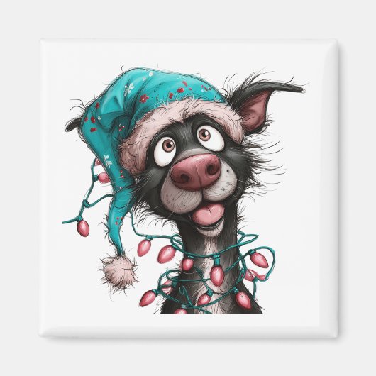 Black Dog Funny Christmas Magnet (Vorne)