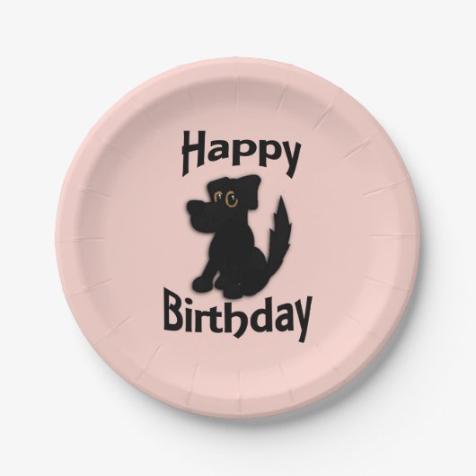 Black Dog Happy Birthday Pink Pappteller (Vorderseite)
