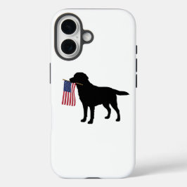 Black Dog Holding American Flag - 4. Juli Patriot iPhone 16 Hülle