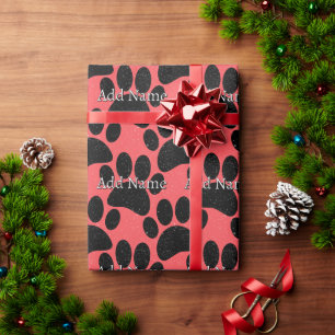 Black Dog Paw Print Individuelle Name erschüttert  Geschenkpapier