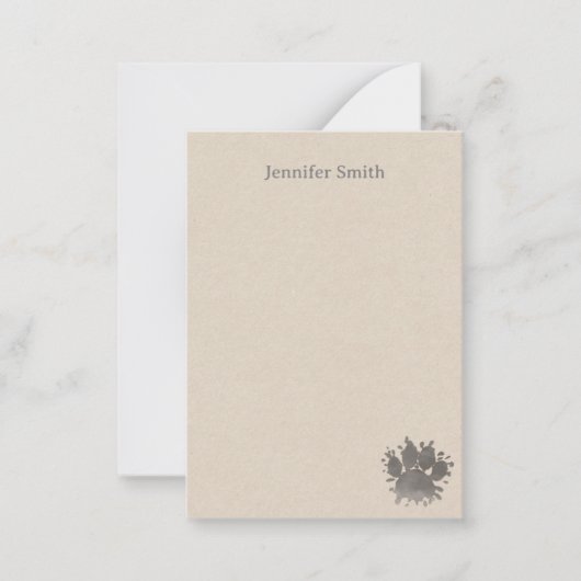 Black Dog Paw Watercolor Personalized Stationery  Mitteilungskarte (Vorderseite)