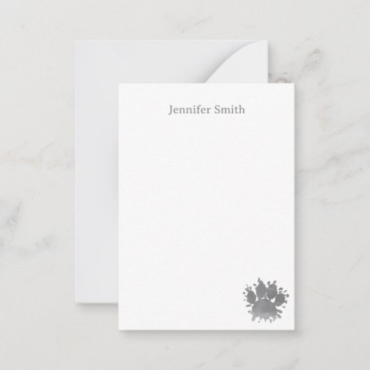 Black Dog Paw Watercolor Personalized Stationery  Mitteilungskarte (Vorderseite)