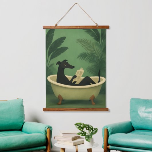 Black Dog Reading Newspaper Wall Art Wandteppich Mit Holzrahmen (Wohnzimmer)