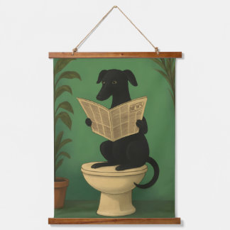Black Dog Reading Newspaper Wall Art Wandteppich Mit Holzrahmen