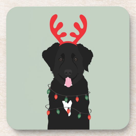 Black Dog Rentier Weihnachtsleuchten Getränkeuntersetzer (Vorderseite)