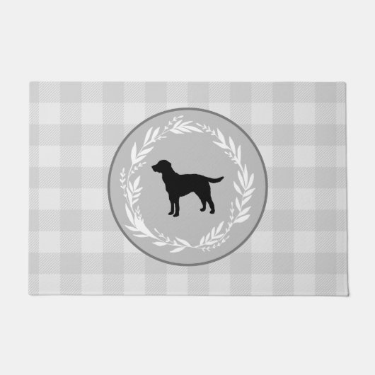 Black Dog Silhouette Buffalo Karo Pattern Grau Fußmatte (Vorderseite)