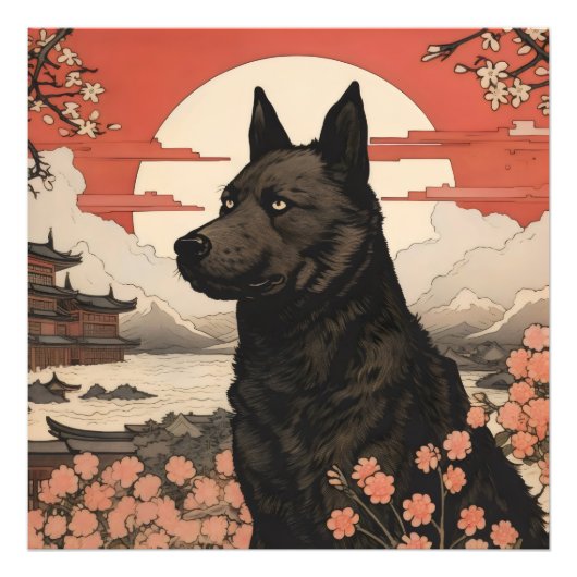 Black Dog Ukiyo-e Fotodruck (Vorne)