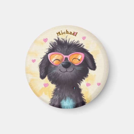 Black Dog Valentinstag Herz Abzeichen Kinder Schul Magnet (Vorne)