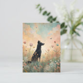 Black Dog Wiese Wildblumen Postkarte (Stehend Vorderseite)