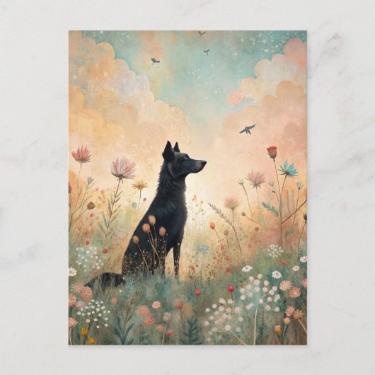 Black Dog Wiese Wildblumen Postkarte (Vorderseite)