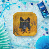 Black Dog Wolf mit Gold Eyes Happy Birthday Pappteller (Party)