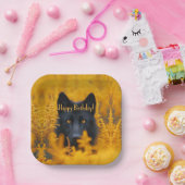 Black Dog Wolf mit Gold Eyes Happy Birthday Pappteller (Party)