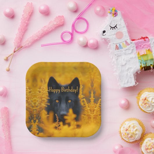 Black Dog Wolf mit Gold Eyes Happy Birthday Pappteller (Party)