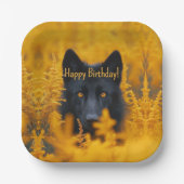 Black Dog Wolf mit Gold Eyes Happy Birthday Pappteller (Vorderseite)
