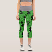 Black Dollar Sign Money Unternehmer Wall Street Capri Leggings (Vorderseite)