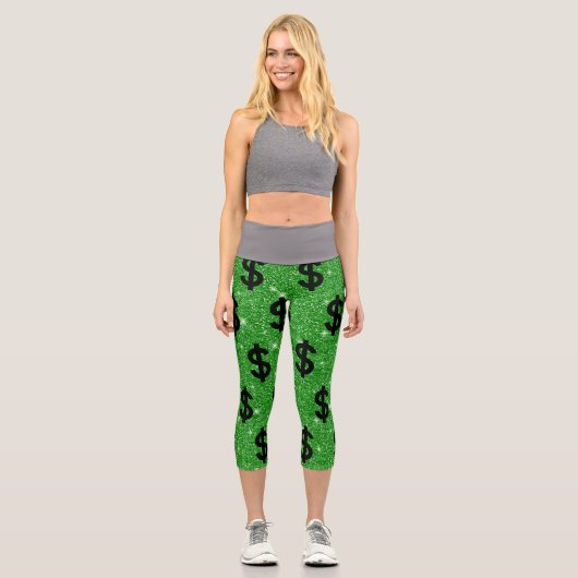 Black Dollar Sign Money Unternehmer Wall Street Capri Leggings (Vorderseite)