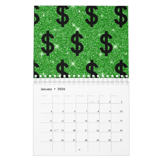 Black Dollar Sign Money Unternehmer Wall Street Kalender (Jan 2026)