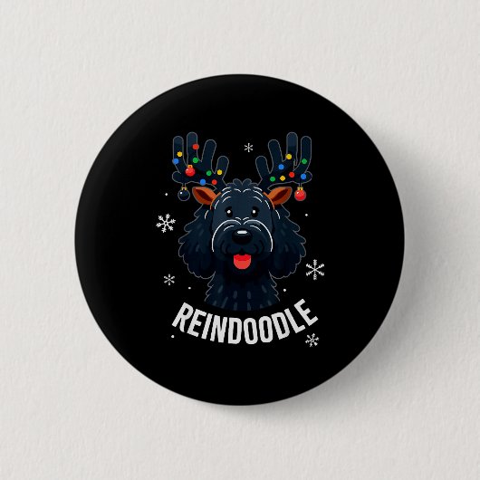 Black Doodle Dog Reindoodle Reindeer Doodle Christ Button (Vorderseite)