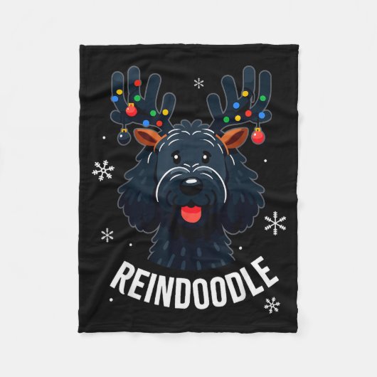 Black Doodle Dog Reindoodle Reindeer Doodle Christ Fleecedecke (Vorderseite)
