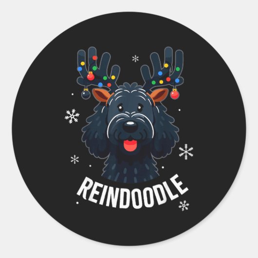 Black Doodle Dog Reindoodle Reindeer Doodle Christ Runder Aufkleber (Vorderseite)