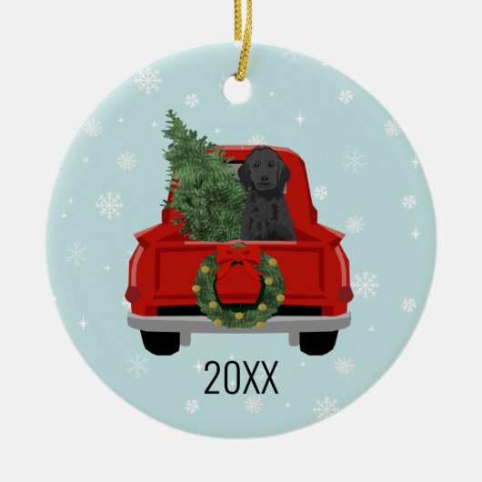Black Doodle Hund Red Christmas Truck Ornament (Vorne)
