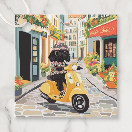 Black Doodle Riding Scooter Europäische Stadtstras Geschenkanhänger (Vorderseite)