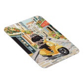 Black Doodle Riding Scooter European City Streets Magnet (Rechte Seite)