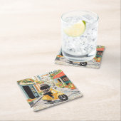 Black Doodle Riding Scooter European City Streets Rechteckiger Pappuntersetzer (Vor Ort)