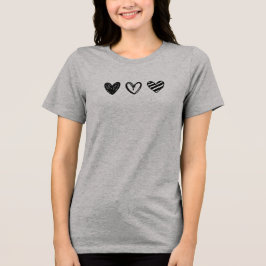 Black Doodle-Style Valentine's Day Sketch Hearts  Tri-Blend Shirt