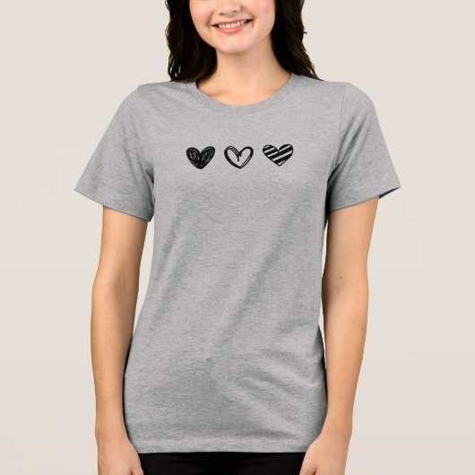 Black Doodle-Style Valentine's Day Sketch Hearts  Tri-Blend Shirt (Vorderseite)