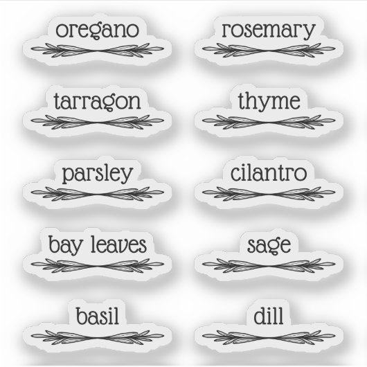 Black Doodled Sprigs 10 Spice Herb Labels (Vorderseite)