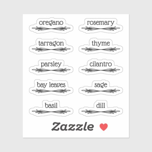 Black Doodled Sprigs 10 Spice Herb Labels (Blatt)