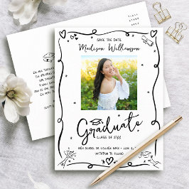 Black Doodles Graduation Save the Date Photo White Einladungspostkarte