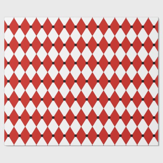 Black Dot Red und White Harlequin Geschenkpapier (Flach)