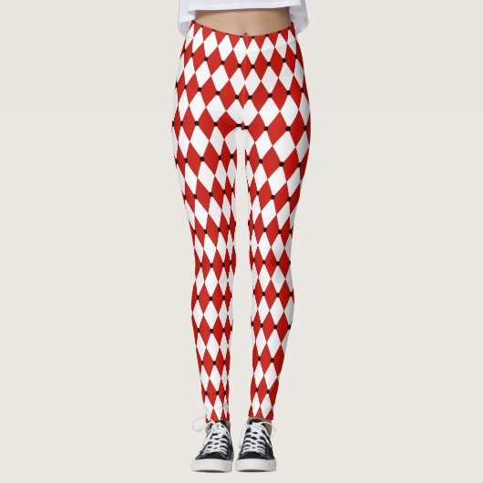 Black Dot Red und White Harlequin Leggings (Vorderseite)