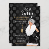 Black Dots Celebration Party Girl Champagne Einladung (Vorne/Hinten)