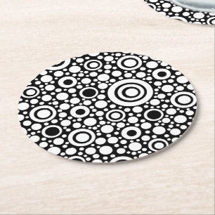 Black Dots & Circles Grid + Ihr Backgr. Runder Pappuntersetzer