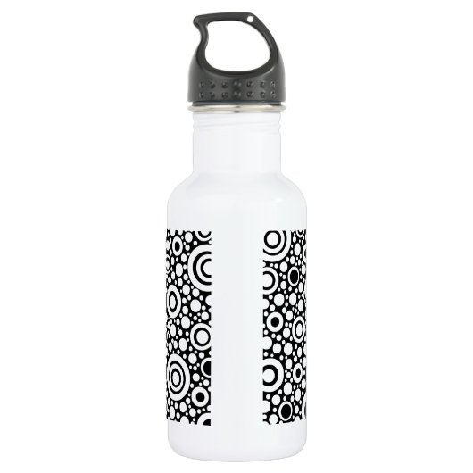 Black Dots & Circles Grid + Ihr Backgr. & Text Edelstahlflasche (Rückseite)