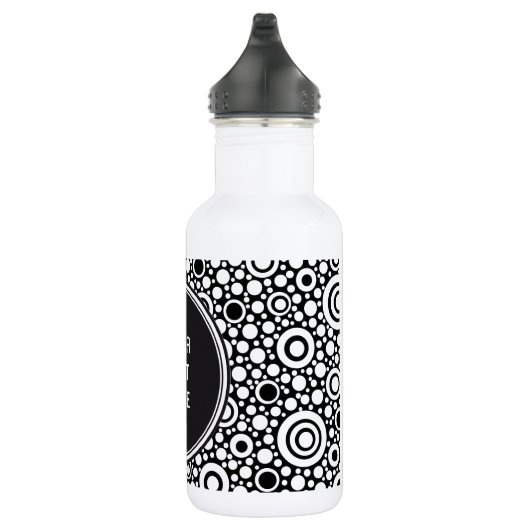 Black Dots & Circles Grid + Ihr Backgr. & Text Edelstahlflasche (Rechts)