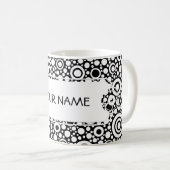 Black Dots & Circles Grid + Ihr Backgr. & Text Kaffeetasse (VorderseiteRechts)