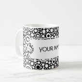 Black Dots & Circles Grid + Ihr Backgr. & Text Kaffeetasse (Vorderseite Links)
