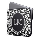 Black Dots & Circles Grid + Ihr Backgr. & Text Laptopschutzhülle (Vorderseite Links)