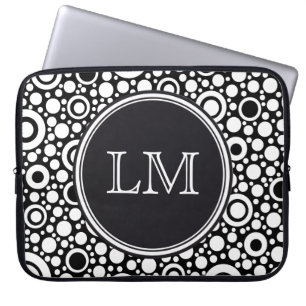 Black Dots & Circles Grid + Ihr Backgr. & Text Laptopschutzhülle